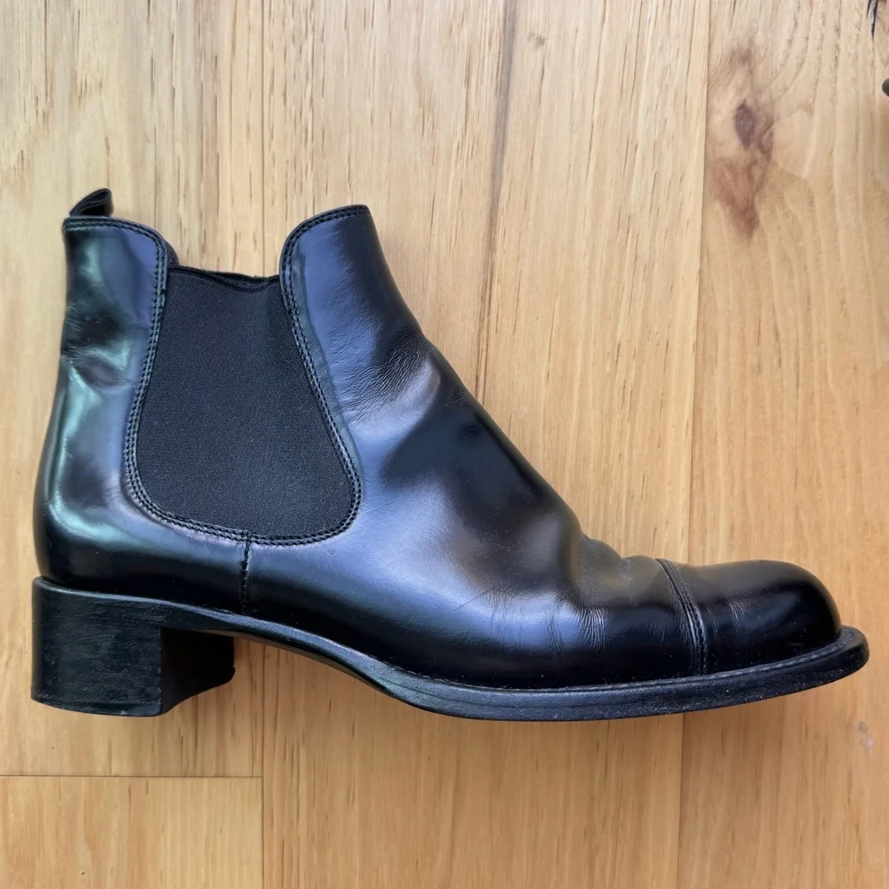 Prada Cap Toe Black Leather Boots Women’s EU 36 US 6 - Picture 7 of 9